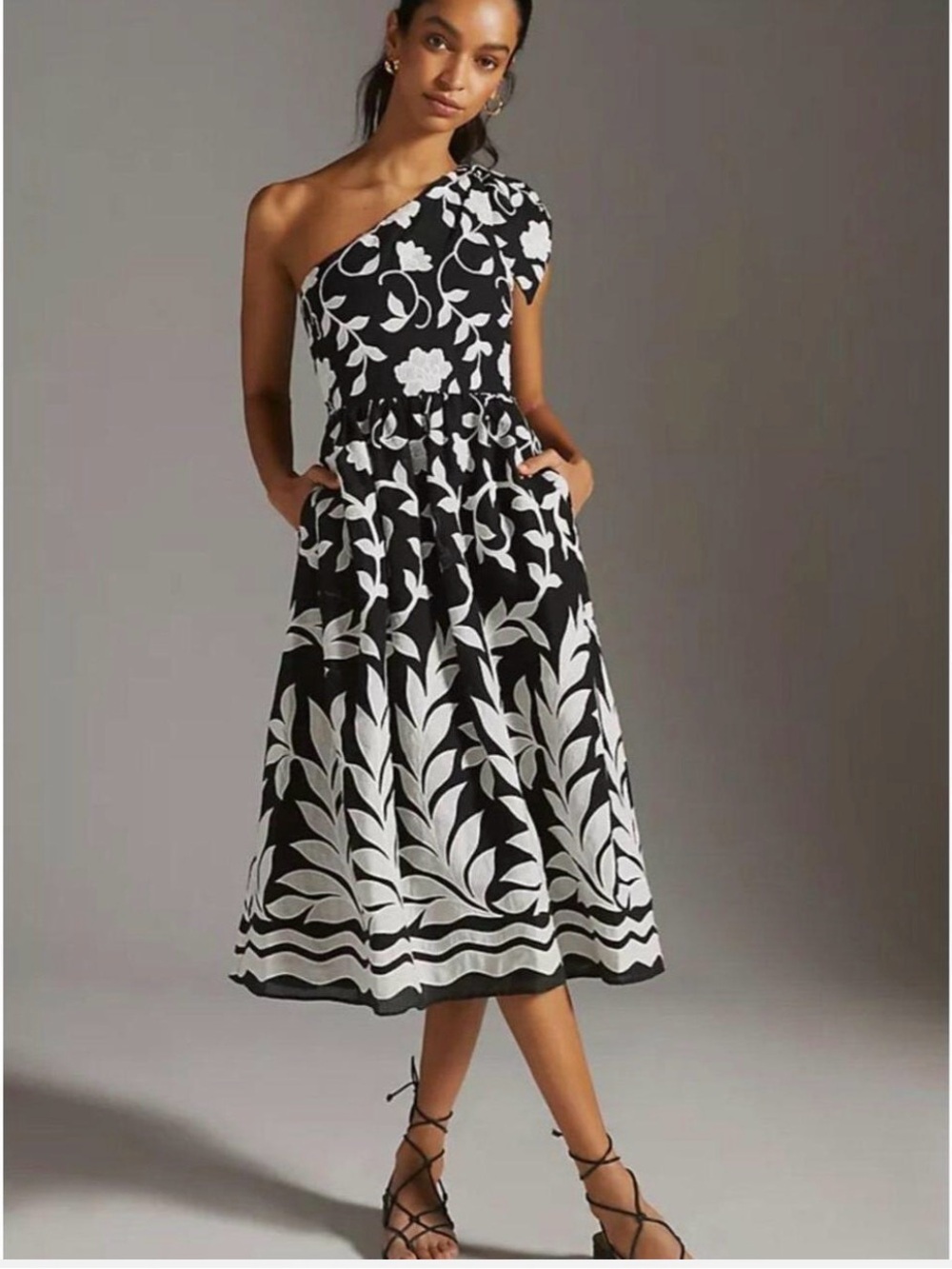 Anthropologie One Shoulder Floral Midi Dress 8